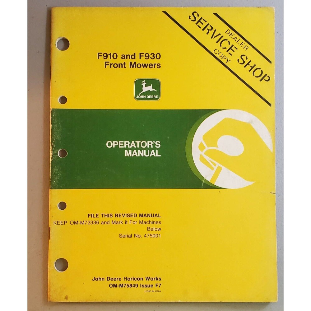 John Deere F910 F930 Front Mowers M75849 Operator Manual